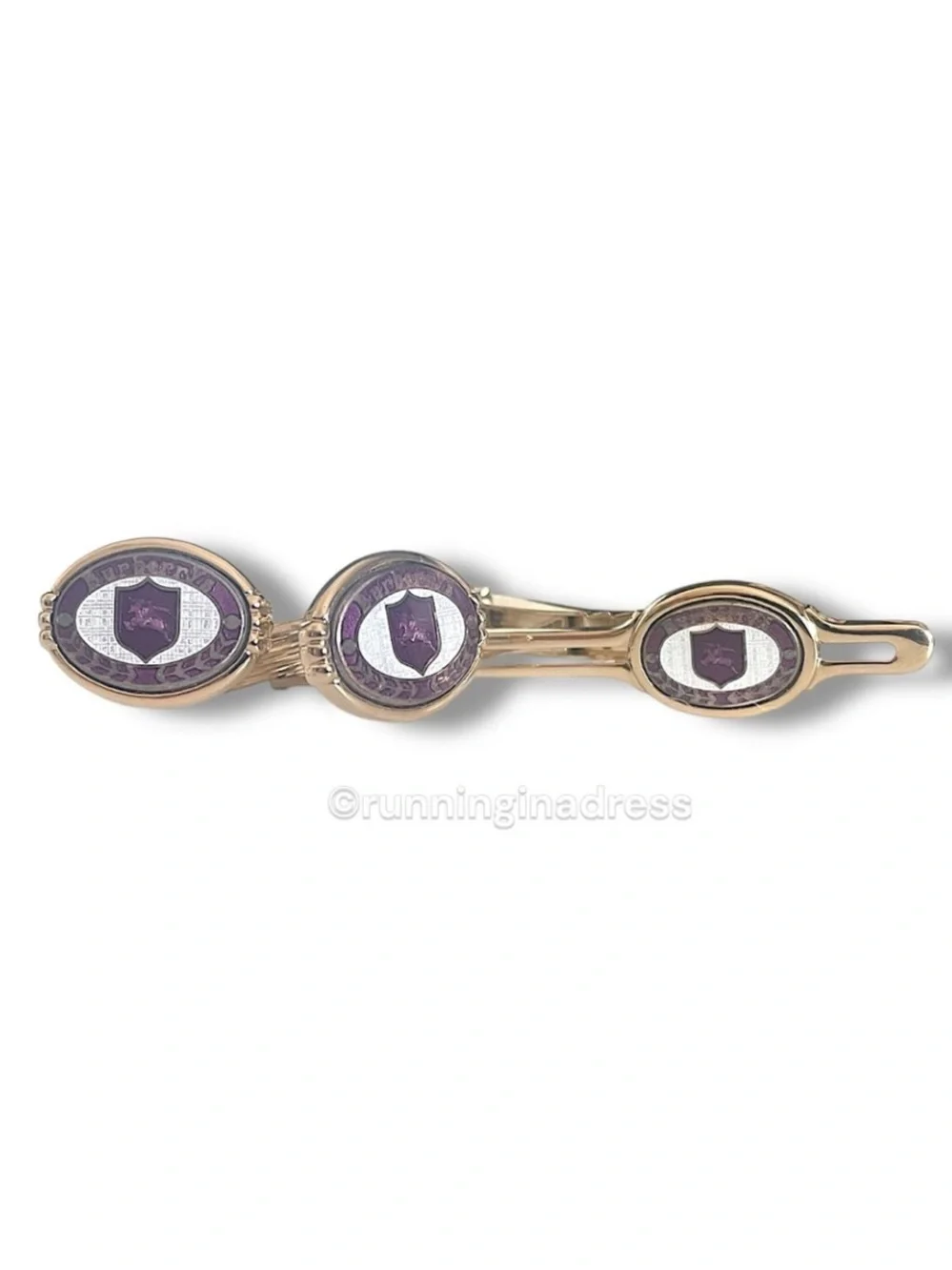 VTG Burberrys Gold Purple Nova Check Equestrian Knight Enamel Cufflink Bar Set